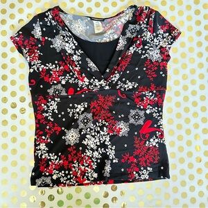 PerSeption Concept Red and Black Fitted Cap Sleeve Blouse